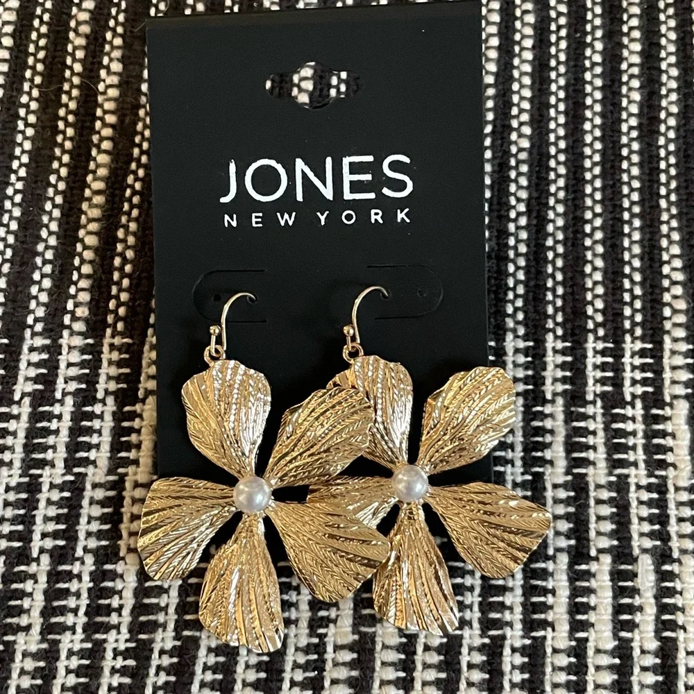 Goldtone Floral Faux Pearl Earrings | Classic Elegance Quiet Luxury - Picture 12 of 15